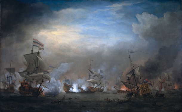 “Nightly Fighting Between Cornelis Tromp on the ’Gouden Leeuw’ and Sir Edward Spragg on the ‘Royal Prince’ During the Battle of Texel (Kijkduin) on August 21, 1673: Episode From the Third Anglo-Dutch War (1672-74)”. 