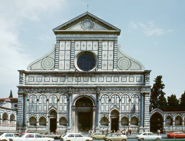 Facade of Santa Maria Novella (Florence), designed by Alberti  completed in 1470. 