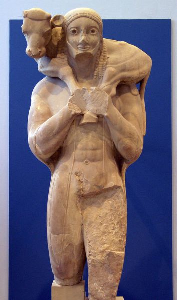Moschophoros, or Calf-bearer, ca. 570 BC - ca. 560 BC, Athens, Acropolis Museum